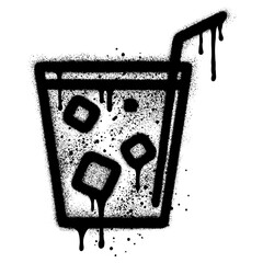 Cocktail with ice cubes played in graffiti style on a white background for printing and design. Vector illustration. © tedi