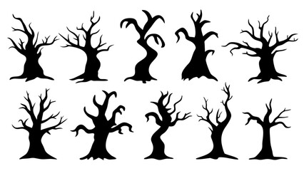 Set of horror tree silhouette vector design big pack of tree illustration