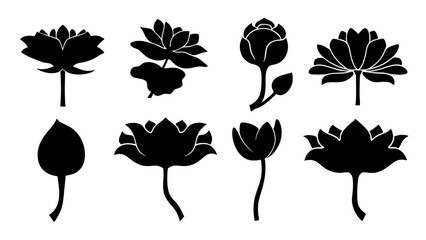 set of lotus flowers silhouette icon