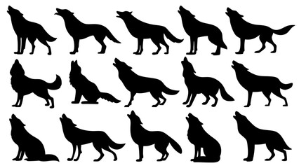 Set of wolf silhouette design big pack of illustration