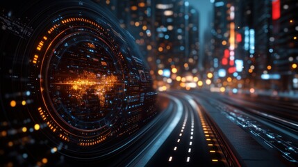 Futuristic HUD overlay on city street