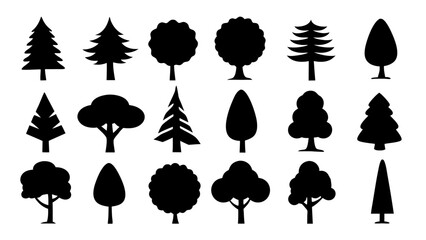 Big set of  trees silhouette collection
