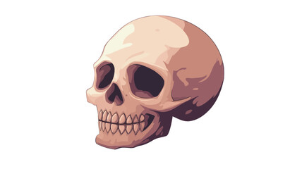 Obraz premium A digital illustration of a human skull depicted in profile view against a clean white background. The skull is rendered in a slightly stylized, almost vintage-inspired manner. The color palette.