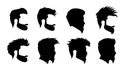 set of silhouettes of men's hairstyles