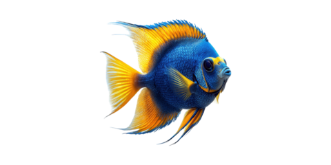 Vibrant Blue And Yellow Fish. Marine Life And Aquatic Beauty Isolated On Transparent Background