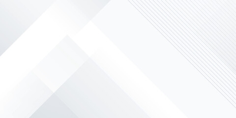 Obraz premium Modern abstract white backdrop with elegant shape design. Abstract white geometric shape background. Modern square shape graphic elements. Horizontal banner template.