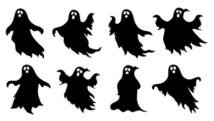 Ghost set. Spooky halloween silhouette.