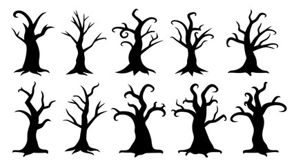 Set of horror tree silhouette vector design big pack of tree illustration