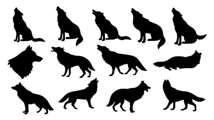 Set of wolf silhouette design big pack of illustration