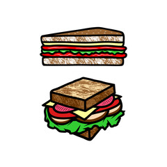 a delicious sandwich with vegetables and sausage in the middle vector illustration