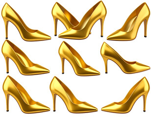 Golden high-heeled shoes in a grid pattern