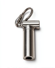 Sleek metallic keychain with a cylindrical design, perfect for carrying everyday essentials.