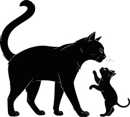 Black Cat and Kitten Silhouette - Mother and Baby Feline Bond Clipart
