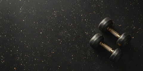 Pair of black dumbbells on a dark textured surface