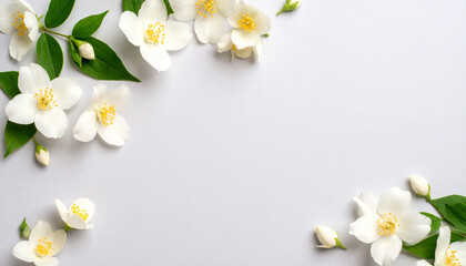 White flowers on soft paper background, minimal floral composition for elegant design