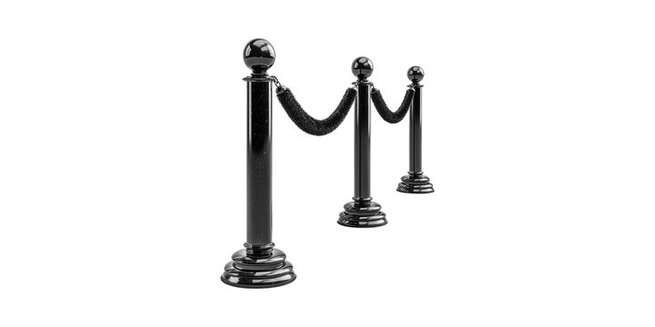Black Stanchion Posts With Velvet Rope Barrier. Event Crowd Control And Queue Management Isolated On Transparent Background