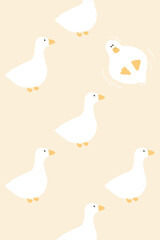 Cute Beige Geese on Neutral Background – Nursery Wall Art, Fabric or Poster Design
