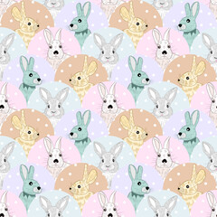 Colorful rabbit pattern design, white isolate background