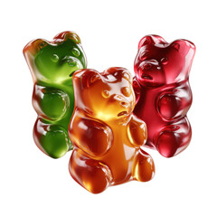 Three colorful gummy bears isolated on white background