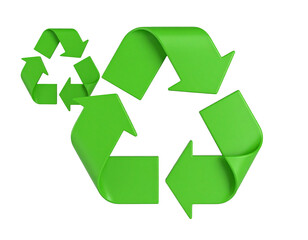 Green recycling symbol;  three arrows forming a circle, promoting reuse and environmental responsibility
