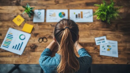 Businesswoman working Vision Goal Action Plan. Top view