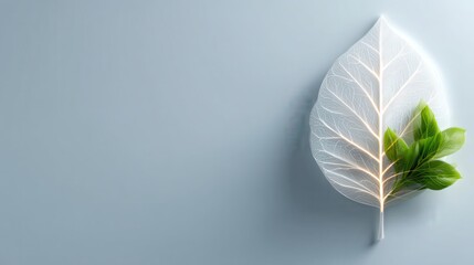 digital leaf outline in a white void, representing ecofriendly technology and renewable energy concepts Sustainable design