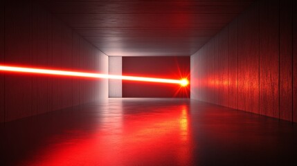 Red Laser Beam in Concrete Corridor 3D Render, Futuristic Concept, Red Light, Glowing, Abstract 3D rendering, laser beam