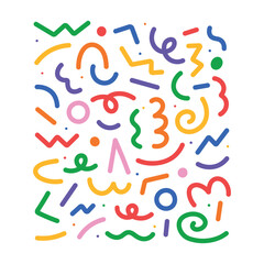 Fun colorful line doodle set. Creative minimalist style art for children. Hand drawn vector elements for design isolated on white background.