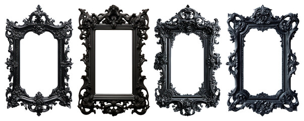 PNG Elegant ornate black frames, element set on transparent background