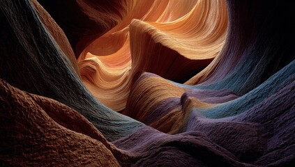 Obraz premium Abstract Canyon Landscape With Flowing Rock Formations, Evoking Exploration and Geological Wonder, Ideal for Nature Tourism Marketing : Generative AI
