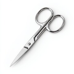 Obraz premium Close-up of sleek, silver nail scissors isolated on white.