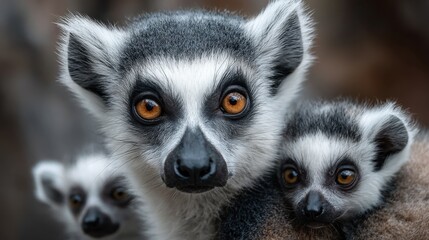 Fototapeta premium Ring-Tailed Lemur Family Portrait, Showing Wildlife Conservation and Animal Protection Efforts, With Focus on Biodiversity : Generative AI