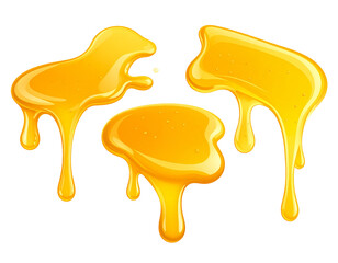 Golden, viscous liquid dripping in various shapes