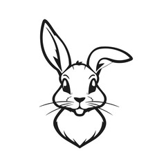 Cute rabbit head, bunny face, cartoon hare logo, black white animal, vector woodland creature illustration