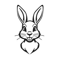 Cute rabbit head, bunny face, cartoon hare logo, black white animal, vector woodland creature illustration
