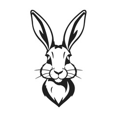 Cute rabbit head, bunny face, cartoon hare logo, black white animal, vector woodland creature illustration