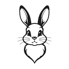Cute rabbit head, bunny face, cartoon hare logo, black white animal, vector woodland creature illustration
