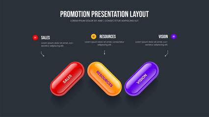 Professional Innovation Frame Design Vector Illustration. Creative Insight Three Element Diagram Presentation Layout. Visual Solution 3 Step Infographic Slideshow Template.