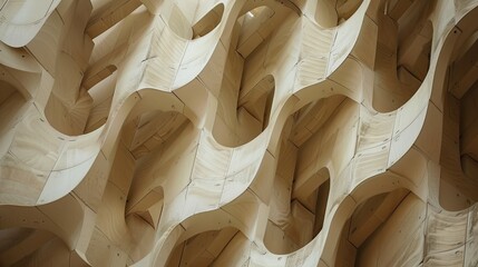 Metropol Parasol Sevilla structure, close-up, undulating wooden lattice panels, cream and tan palette, diffused lighting