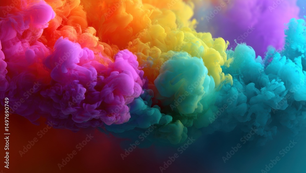 Poster Colorful Ink Clouds Mixing in Water, Representing Creative Expression and Fluid Dynamics for Artistic Projects : Generative AI