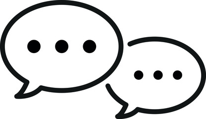 Black outline chat bubble icon with ellipsis, representing messaging, communication or conversation in digital interfaces	