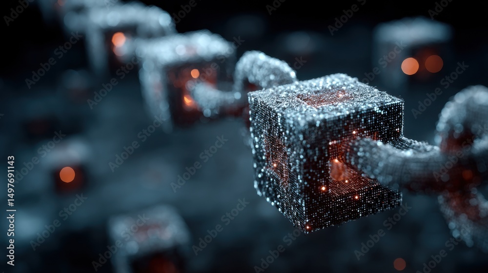 Aufkleber Connected Cubes Forming a Chain, Representing Blockchain Technology and Digital Security for Business Innovation and Modern Solutions : Generative AI