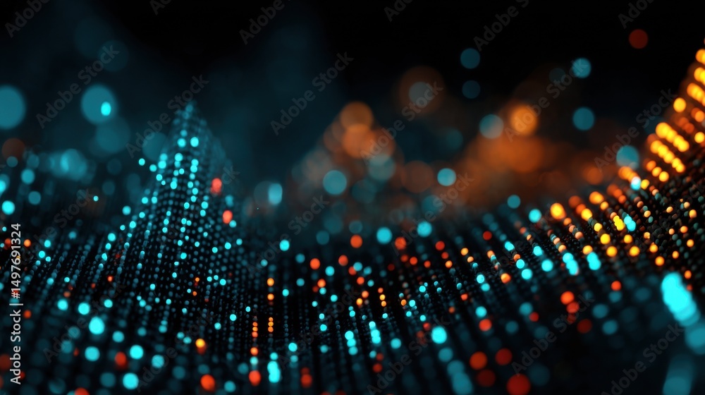 Aufkleber Abstract Data Visualization With Rising Blue and Orange Dots, Representing Growth and Digital Transformation for Business Intelligence and Technology : Generative AI