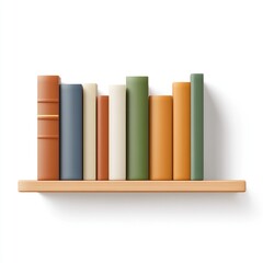 Naklejka premium Books arranged neatly on a wooden shelf with diverse colors on white background