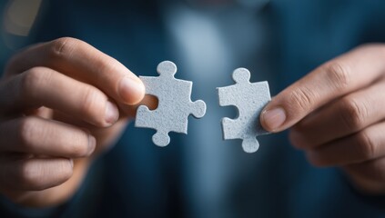 Hands Holding Two Puzzle Pieces, Symbolizing Business Strategy and Problem Solving, Representing Teamwork and Collaboration, Demonstrating Partnership and Solution : Generative AI
