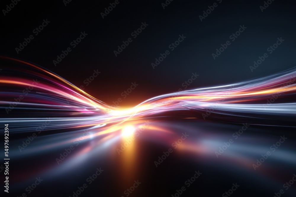 Poster Abstract Light Streaks on Dark Background, Representing Speed and Innovation in Technology and Digital Transformation : Generative AI