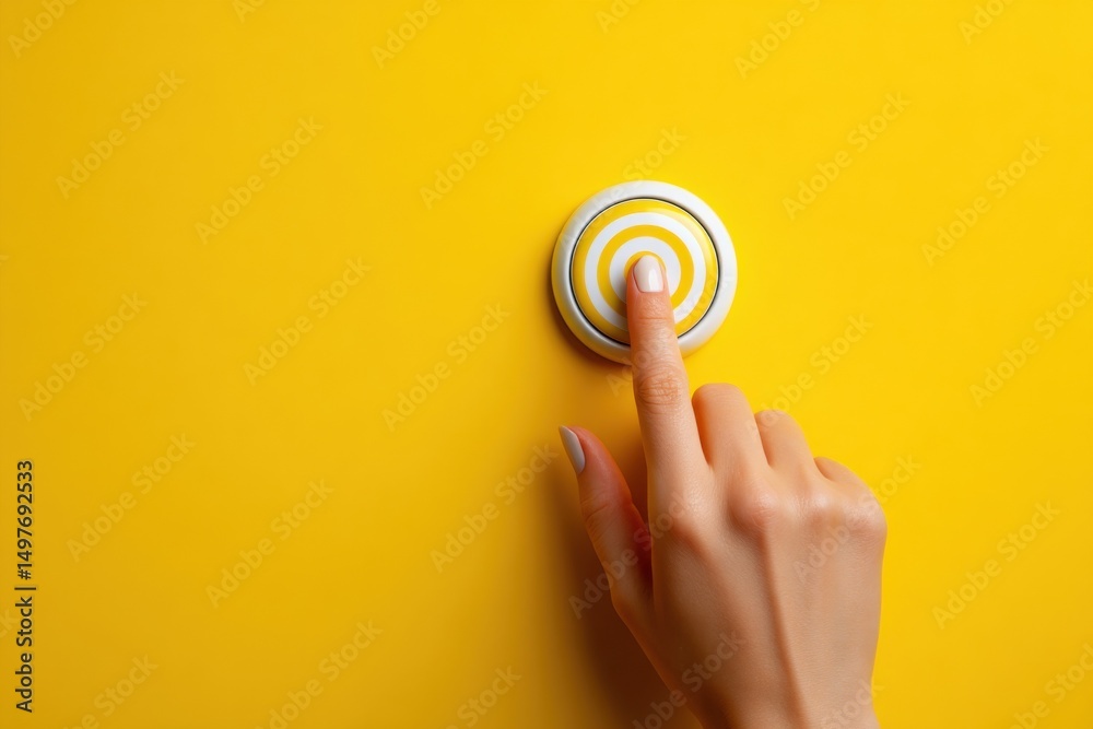 Poster Finger Pushing a Yellow Target Button on Bright Background, Symbolizing Achievement and Setting Goals For Business Strategy : Generative AI