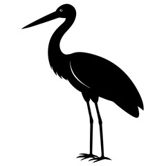 Black Silhouette of a Crane Bird Standing