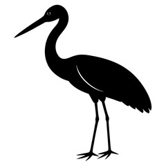 Black Silhouette of a Heron Bird Standing