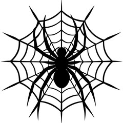 Fototapeta premium Black Silhouette Spider on Web Halloween Design Element